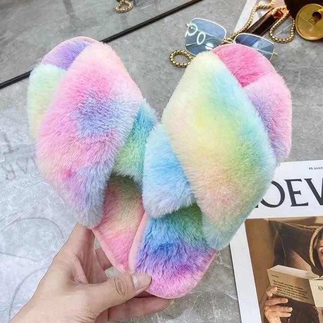 Warm Fluffy Slippers Soft Furry Flip Flops