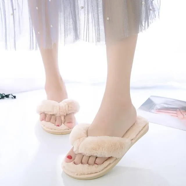 Warm Fluffy Slippers Soft Furry Flip Flops