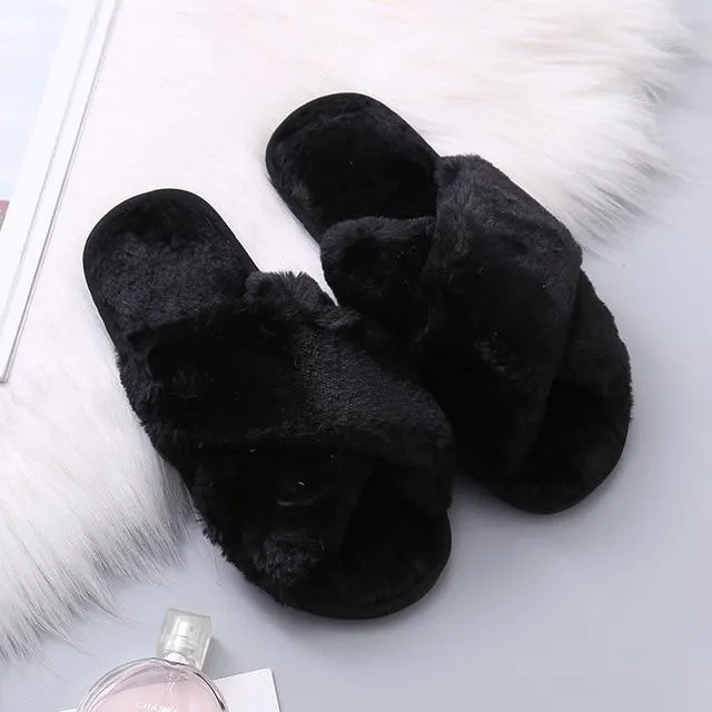 Warm Fluffy Slippers Soft Furry Flip Flops