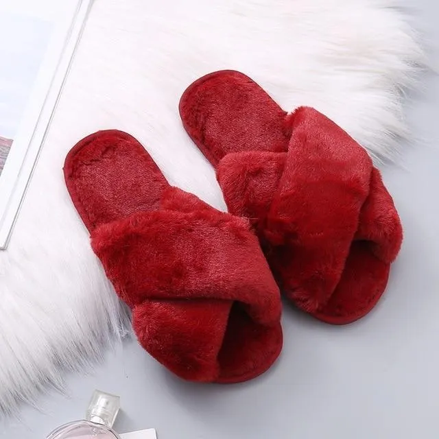 Warm Fluffy Slippers Soft Furry Flip Flops