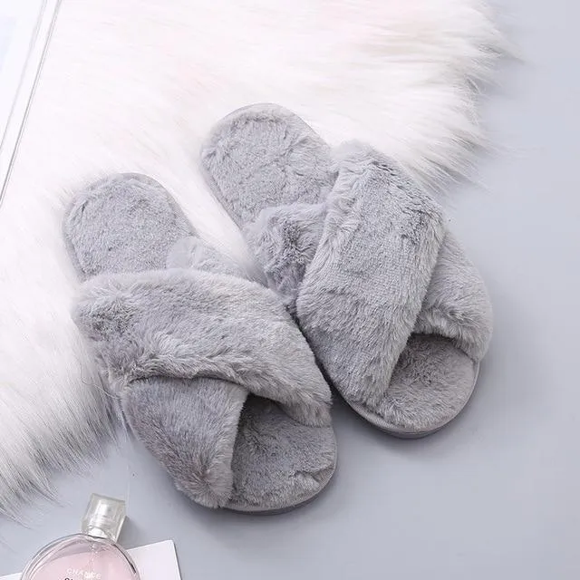 Warm Fluffy Slippers Soft Furry Flip Flops