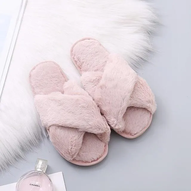 Warm Fluffy Slippers Soft Furry Flip Flops
