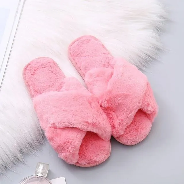 Warm Fluffy Slippers Soft Furry Flip Flops