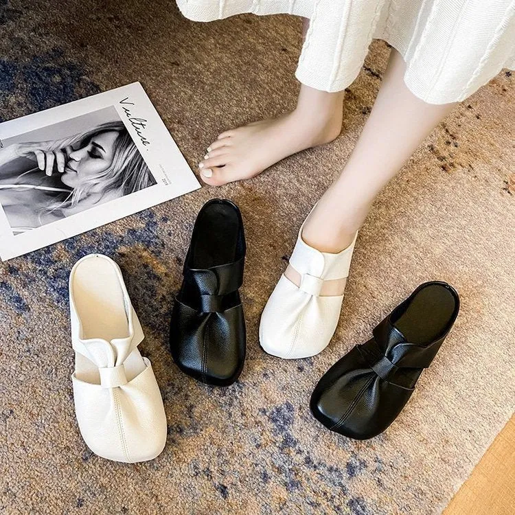 Wholesale women wear soft bottom baotou half slippers hollow pleated sandals